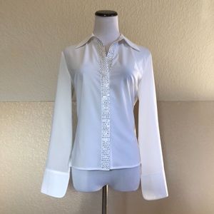 Express Stunning White & Silver Top NWT